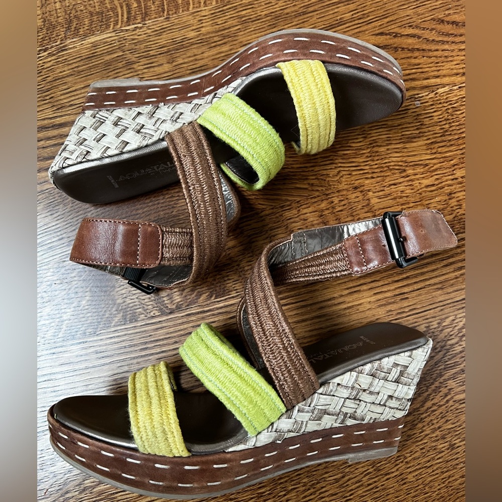AQUATALIA‎ Strappy Criss Cross Woven Colorful Wedge Sandals Italy Vacation 6.5